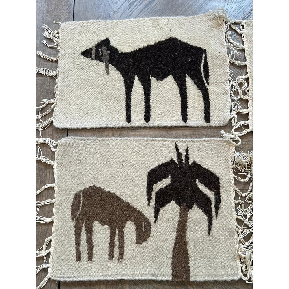 Vintage handwoven Egyptian wool tapestries Wall Decor or placemats Set Of 4